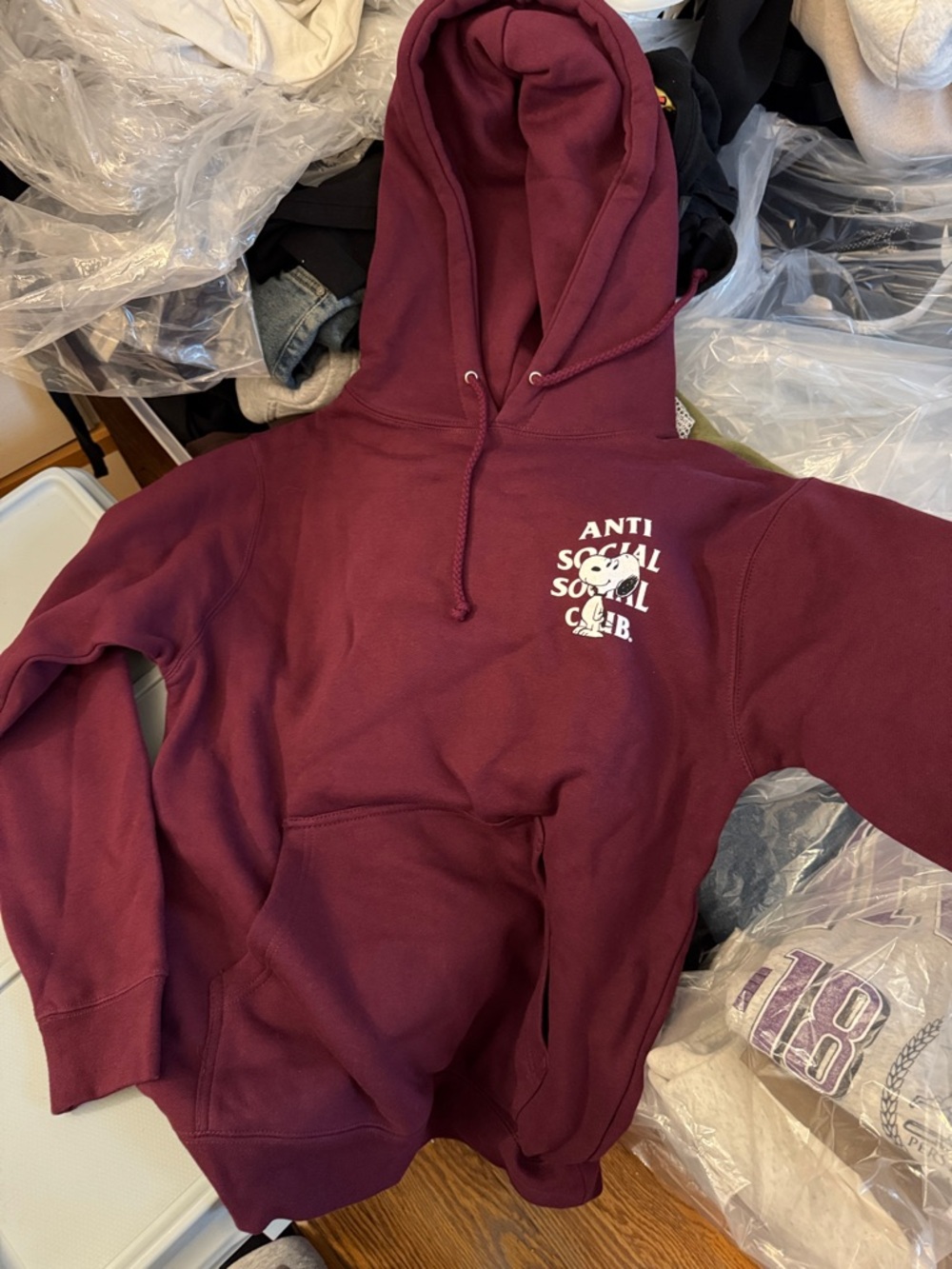 Anti Social Social Club Burgundy Pullover Hoodie with White Logo